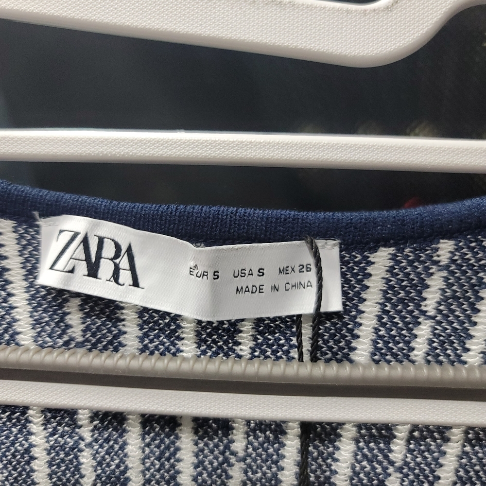 NWT Zara Navy & White Striped Fit & Flare Skater Mini Dress - Small - Picture 11 of 13